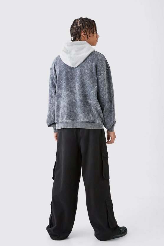 Kastiger Oversize Hoodie mit Acid-Waschung und Kontrast-Kapuze