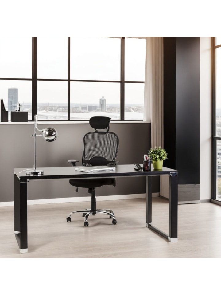 KADIMA DESIGN Schreibtisch 160x80 cm schlicht mit Chromakzenten, Holz & Metall in Schwarz günstig kaufen