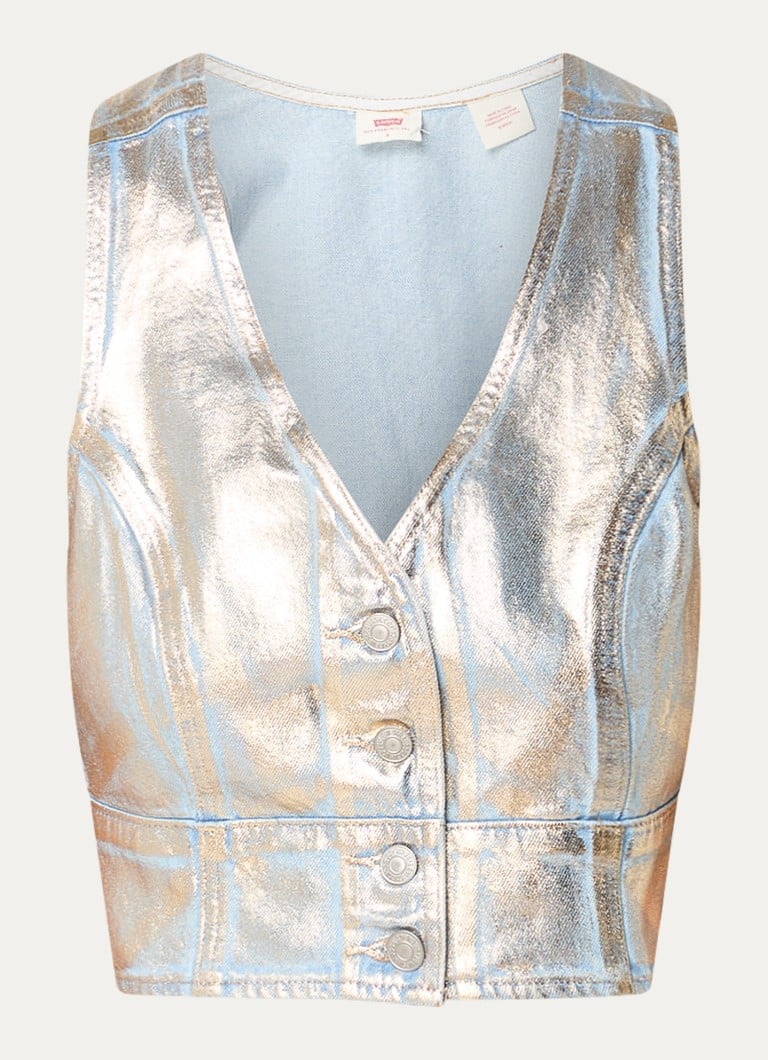 Džínový crop top Levi's Mona s metalickým povrchem