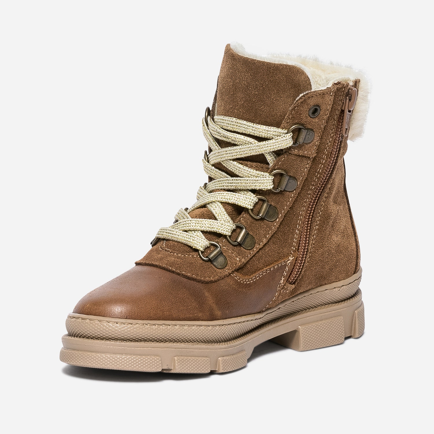Boots marron en cuir et cuir velours fourré