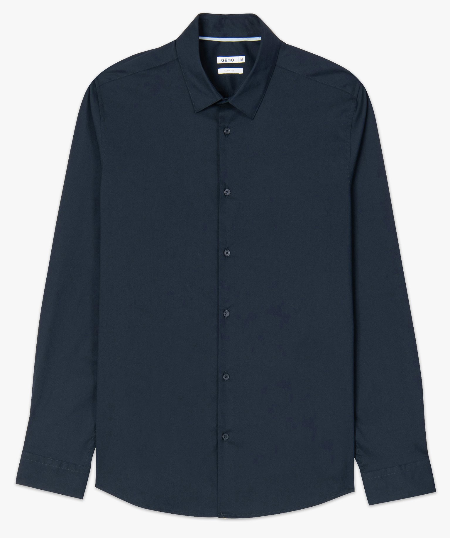 Chemise homme unie coupe slim en coton stretch bleu fonce | GEMO