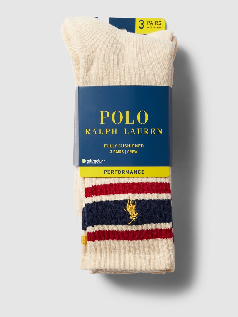 Socken mit Label-Stitching im 3er-Pack in ecru