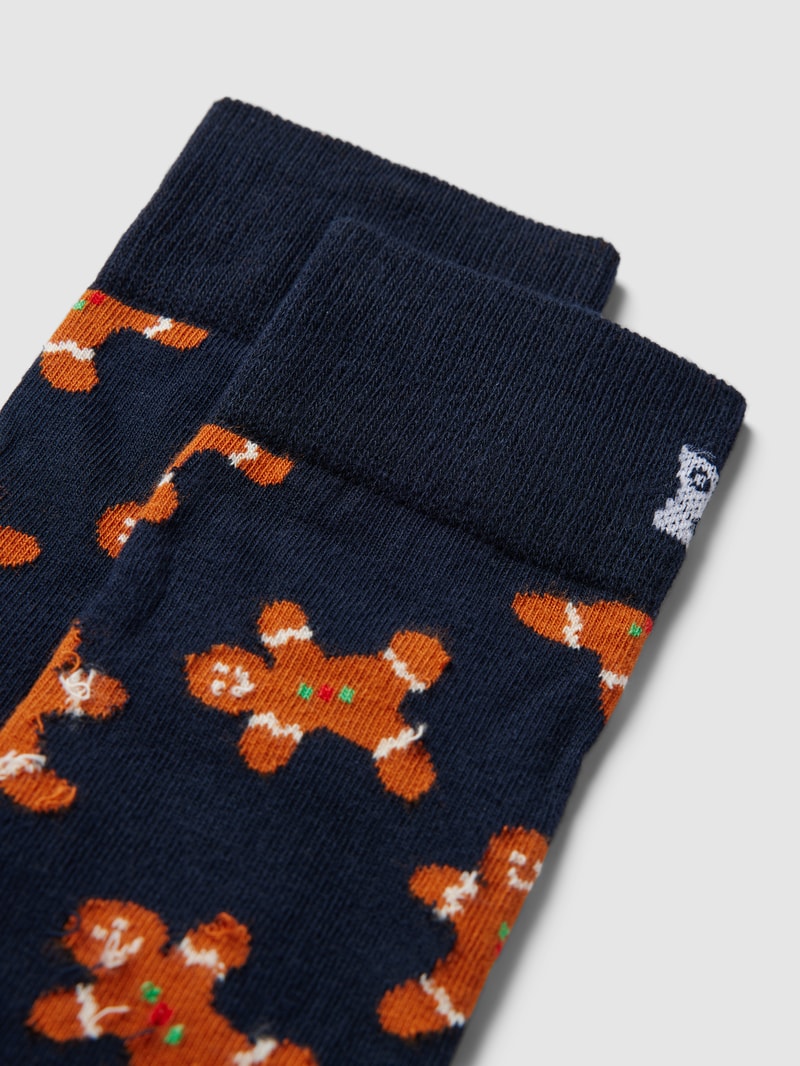 Socken mit Allover-Muster Modell 'Gingerbread' in dunkelblau