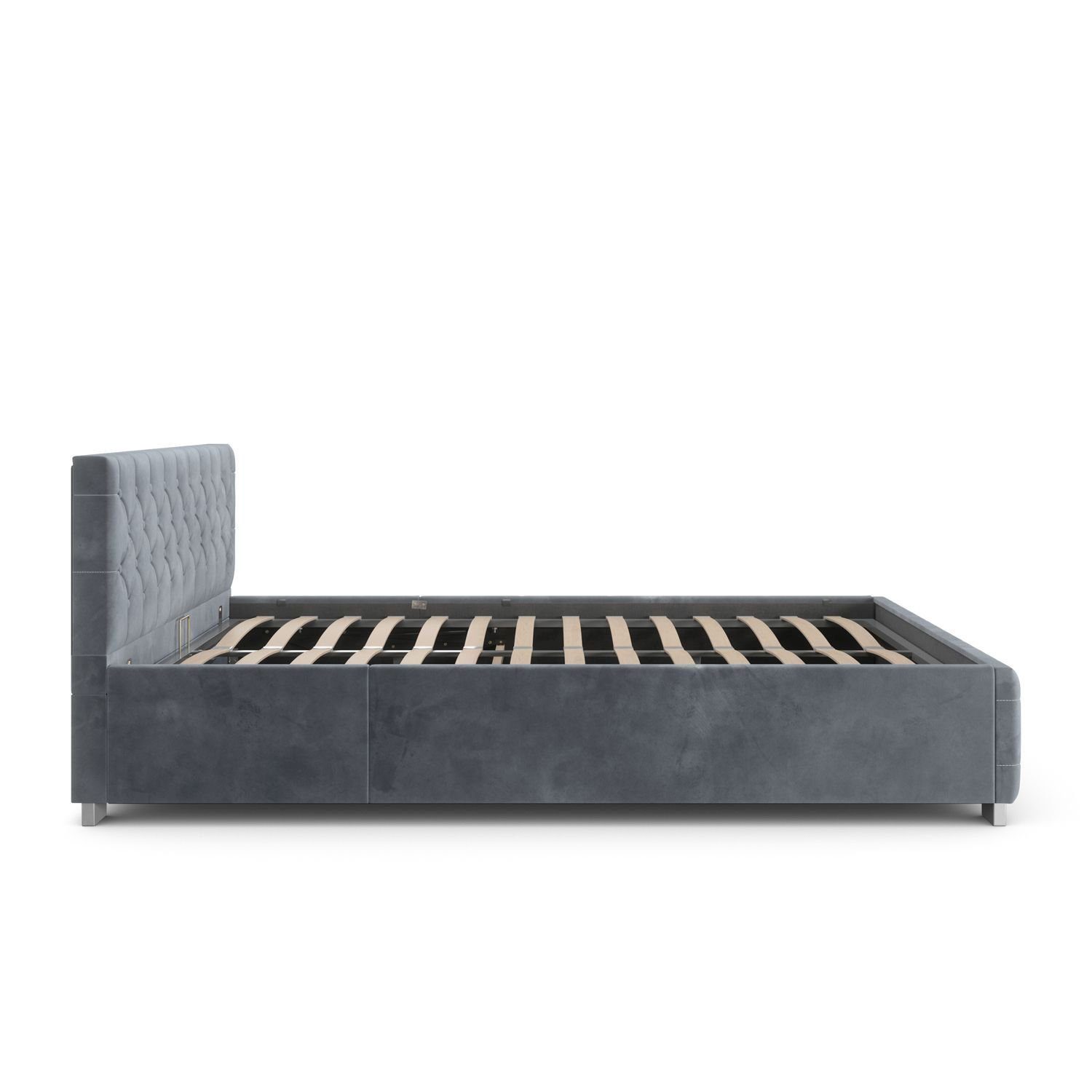 Juskys Polsterbett Nizza, Bettkasten, LED Licht, Chesterfield Steppung, Samtbezug