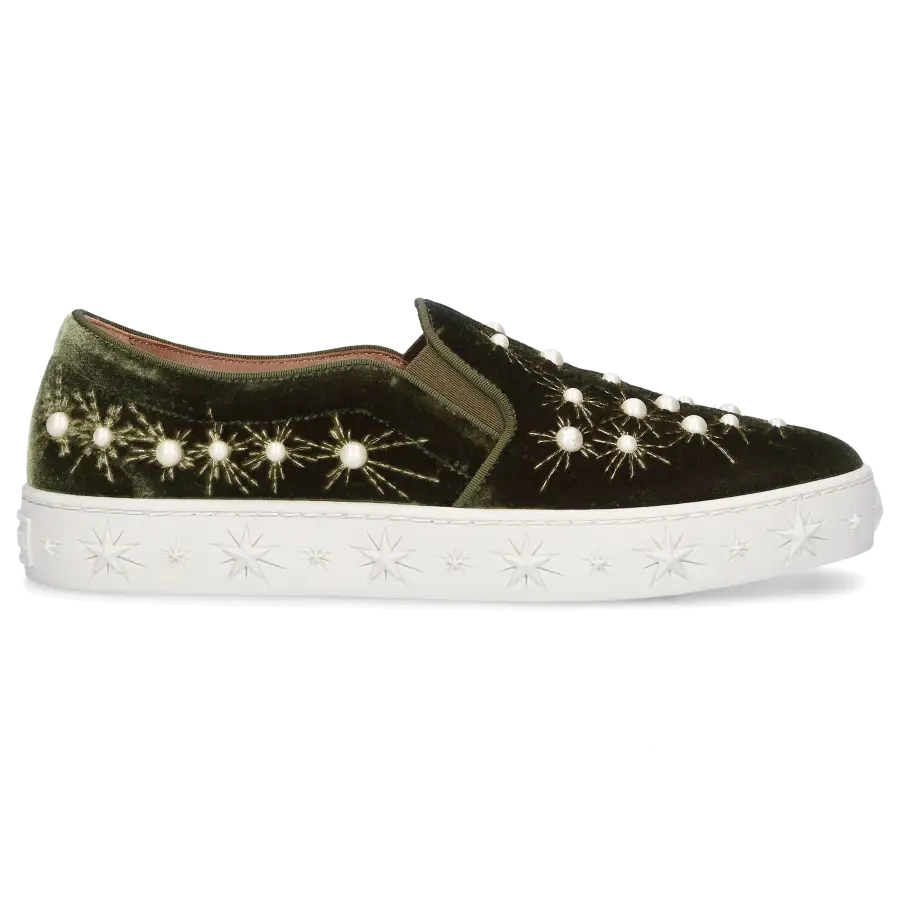 Aquazzura - Slip Ons COSMIC PEARLS Samt - grün