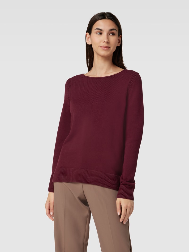 Strickpullover mit U-Boot-Ausschnitt in bordeaux rot