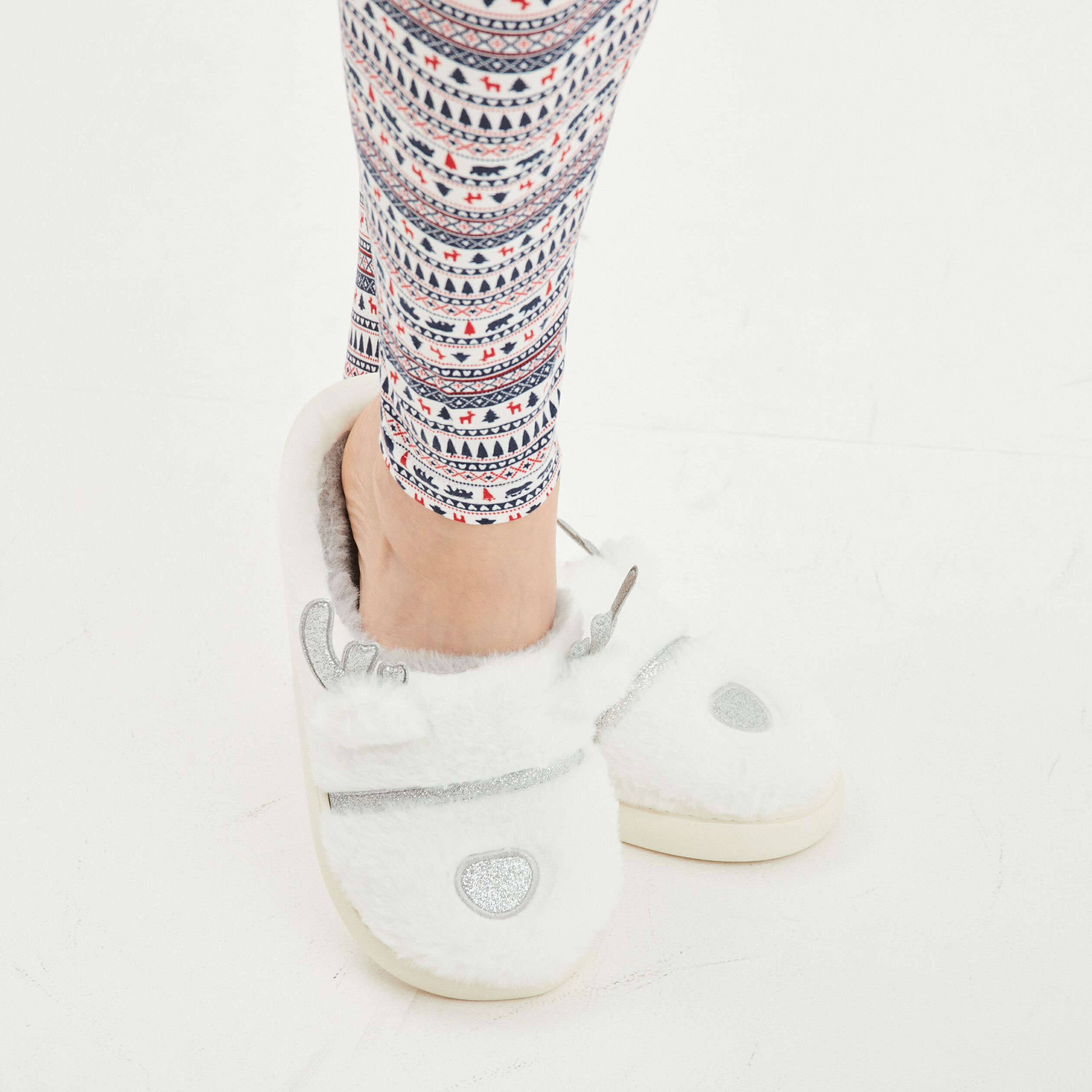 Chaussons mules fausse fourrure blanc femme | La Halle
