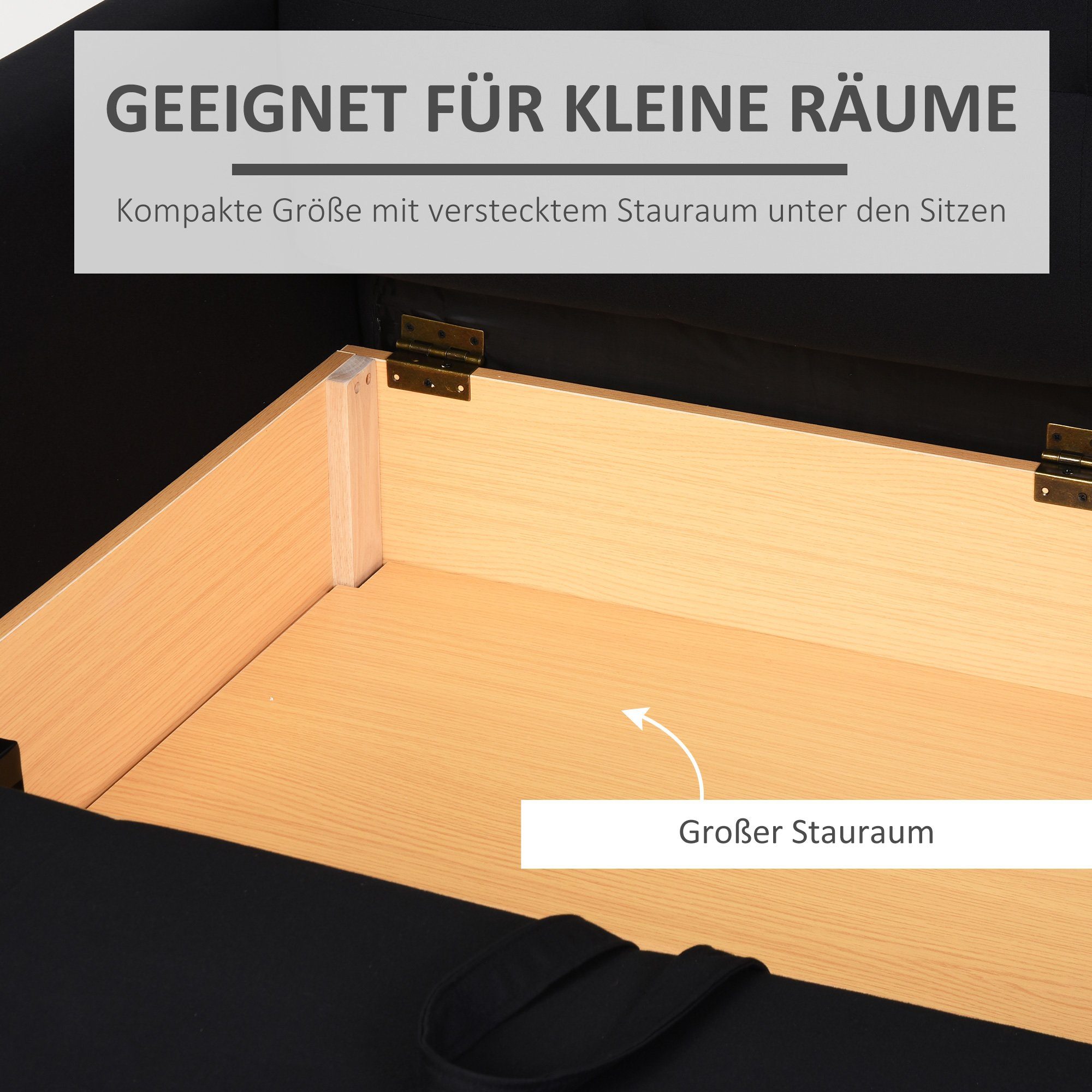 HOMCOM Schlafsofa Sofa mit Bettfunktion, Polstersofa mit Stauraum, Schlafcouch, 2-Sitzer Sofa 1 Teile, für Wohnzimmer, Polycotton, Holz