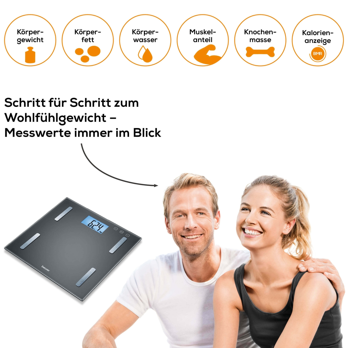 Beurer Diagnosewaage BF 180-Körperwaage mit BMI Ganzkörperanalyse & XL-Display - bis 180 kg