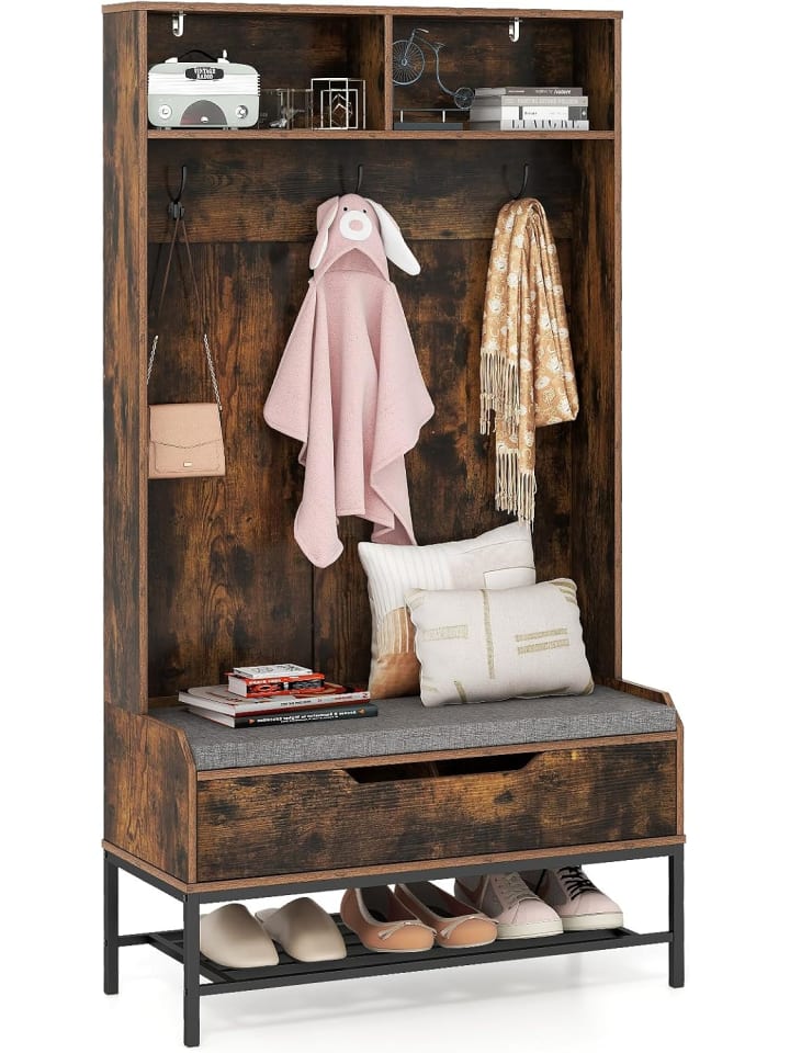 COSTWAY Garderobenständer mit Sitzbank 90 x 38,5 x 170 cm in Braun günstig kaufen onesize