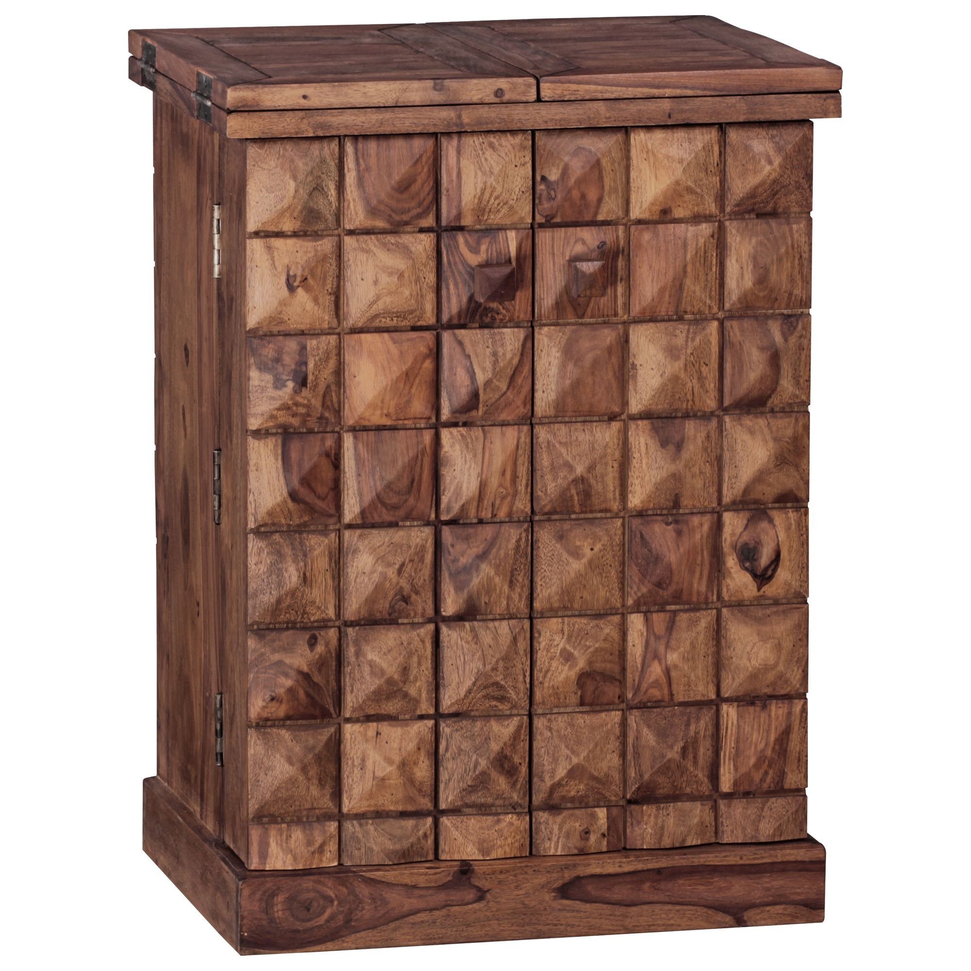 Wohnling Barschrank WL1.735 (Hausbar Sheesham Massivholz 65x91x50 cm mit Türen) Weinbar Ausklappbar, Barschrank, Kleine Bar Buffet