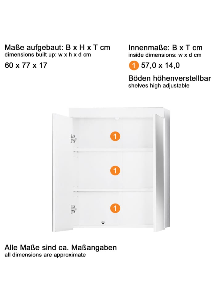 ebuy24 Spiegelschrank AmandaMandoBea A Grau 60 x 17 cm günstig kaufen onesize