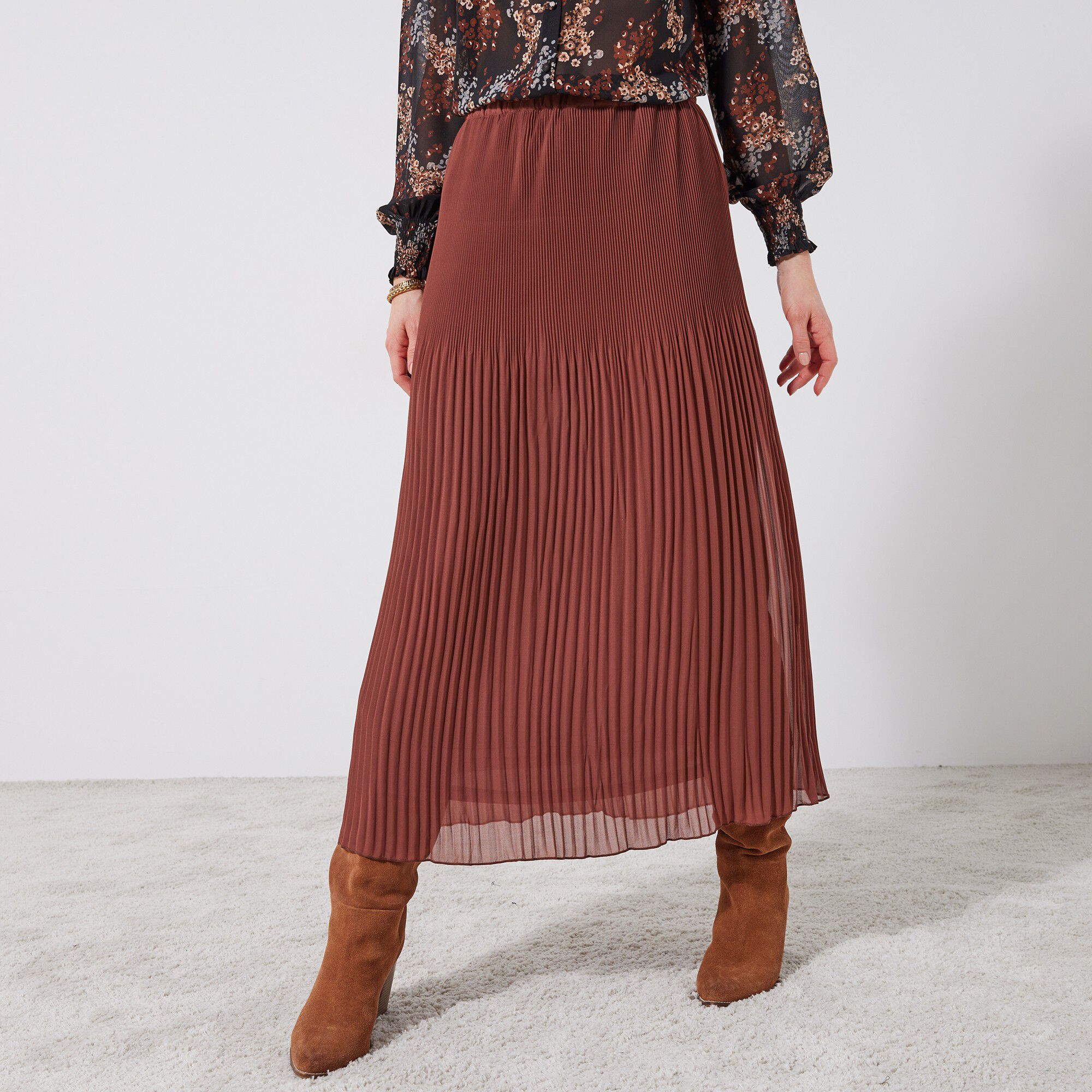 Jupe petite stature voile plissé uni, polyester recyclé(1)