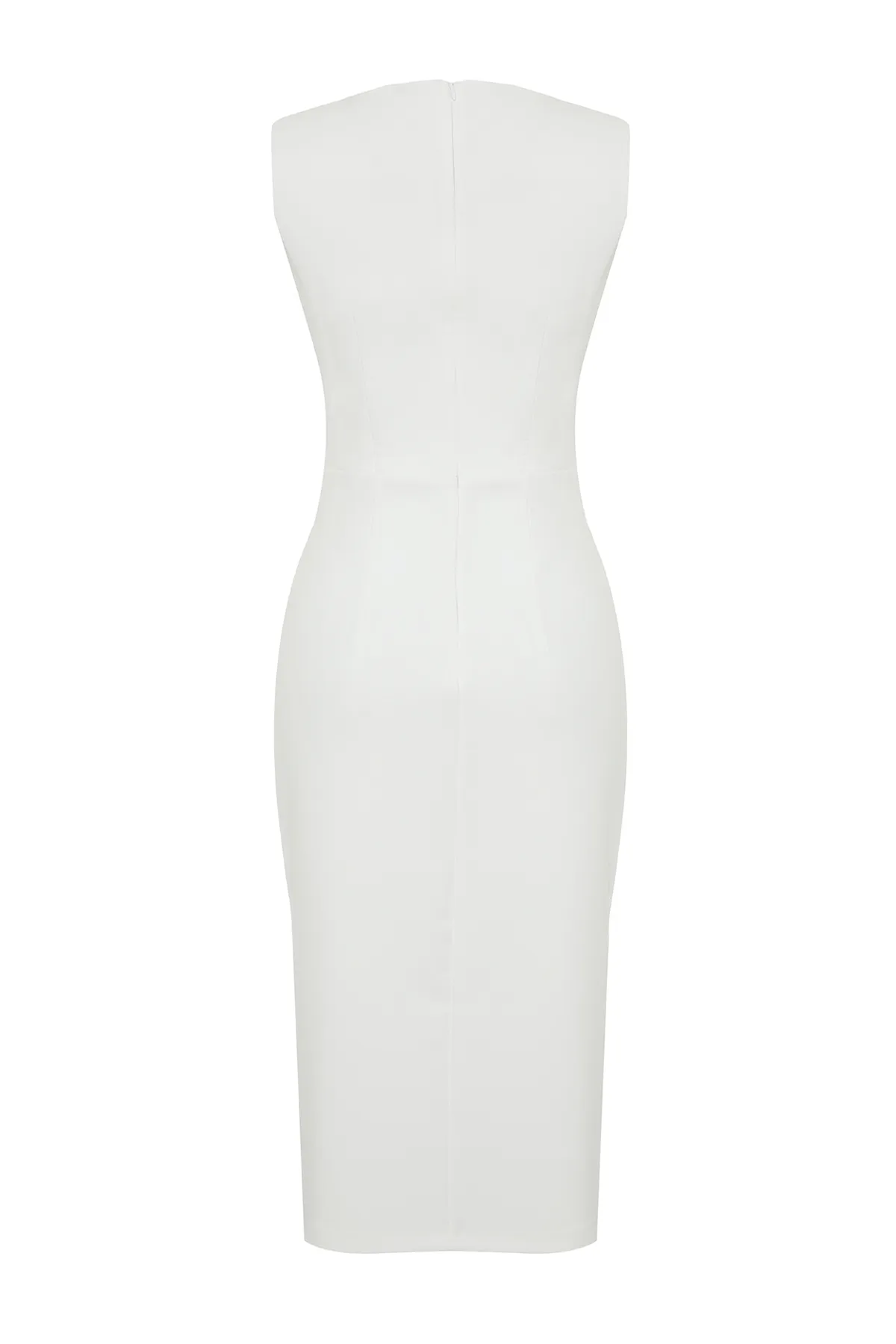 Trendyol Collection  Weißes Brautkleid mit Fensterausschnitt und Ausschnitten und detailliertem Webmuster TPRSS24EL00140