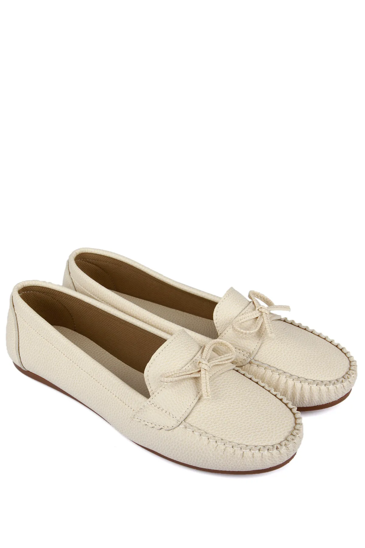 GÖNDERİ(R)  Beige, runde Zehenpartie, flache Sohle, Schleife für Damen-Ballerinas 30100