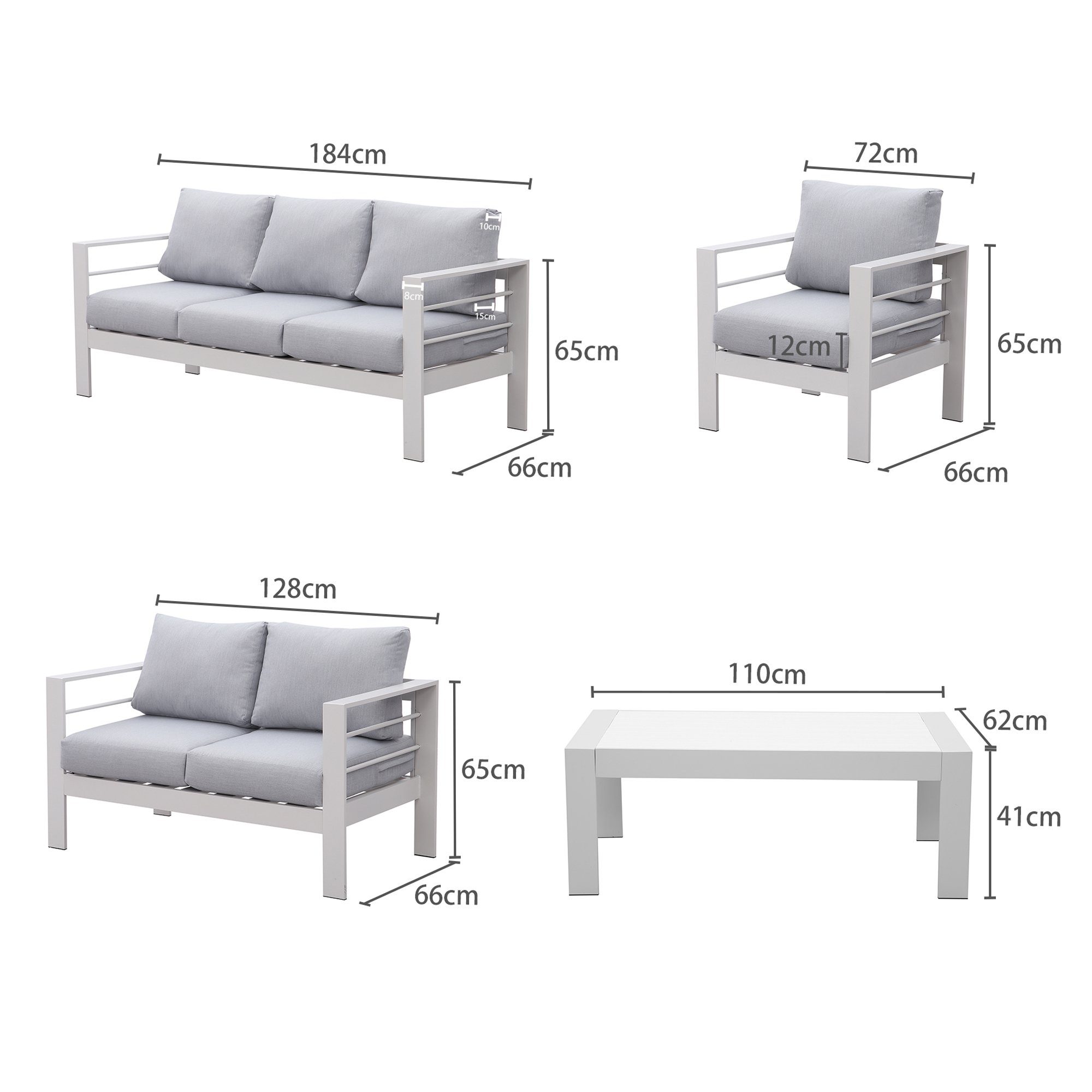 MeXo Loungeset 5-Sitzer Aluminium Gartenmöbel Set, (Terrassemöbel Set, 4-tlg., mit Sofa, Tisch), Lounge-Set Garten Balkon Terrasse für 5 Personen