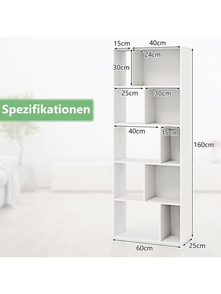 COSTWAY Bücherregal 5 Ebenen 60 x 25 x 160 cm in Weiß günstig kaufen onesize