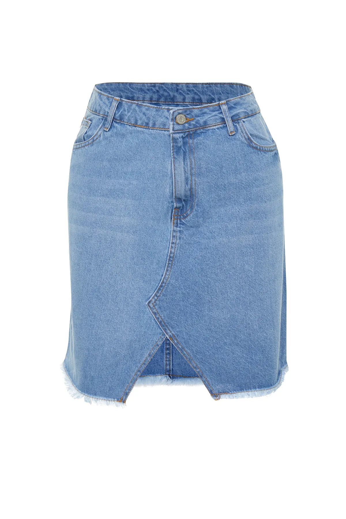 Trendyol Curve  Hellblauer Bleistift-Jeansrock mit hoher Taille TBSSS23AZ00006