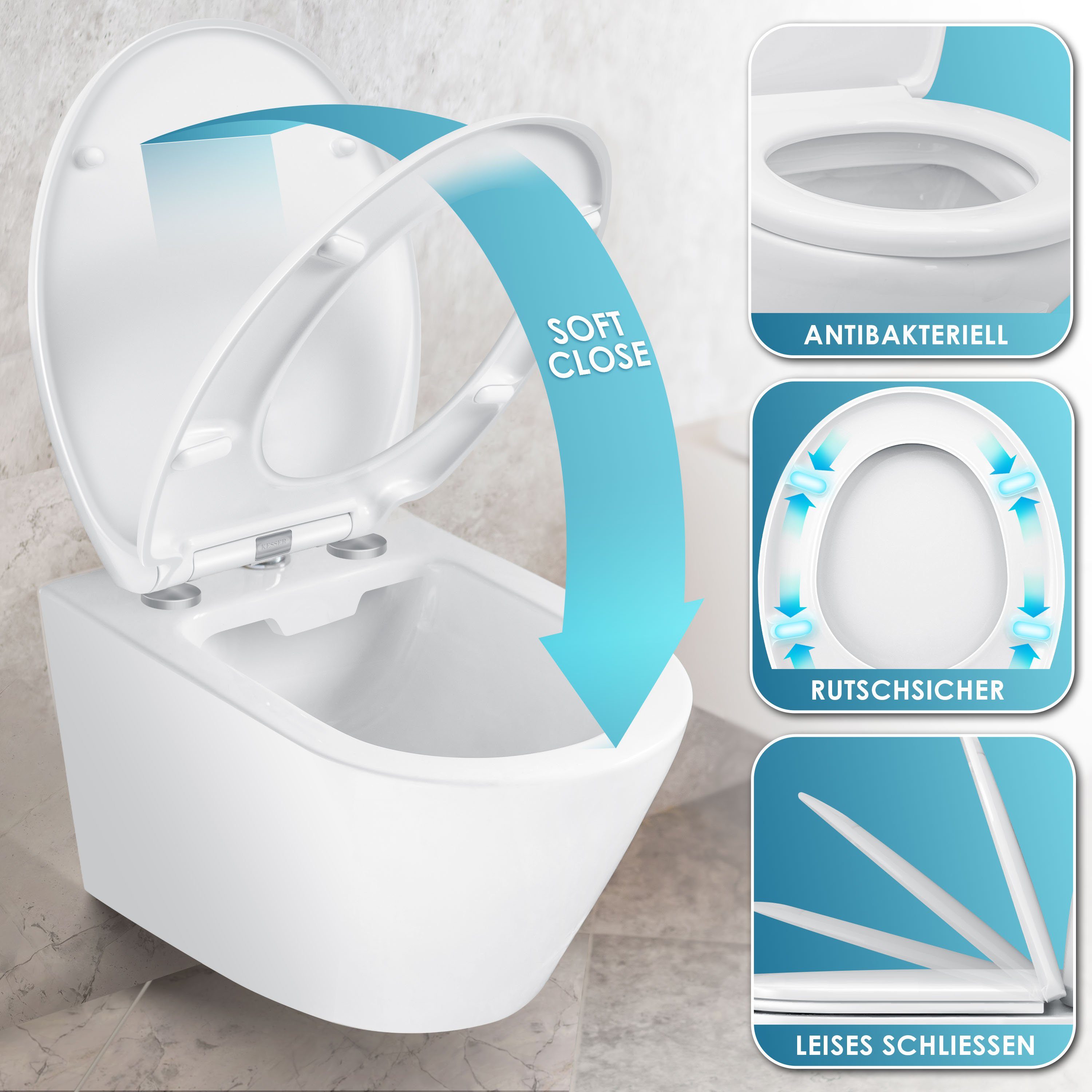 KESSER WC-Sitz, WC Sitz mit Absenkautomatik Toilettendeckel Quick-Release