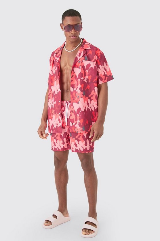 Oversize Ripstop Graffiti Hemd & Badehose