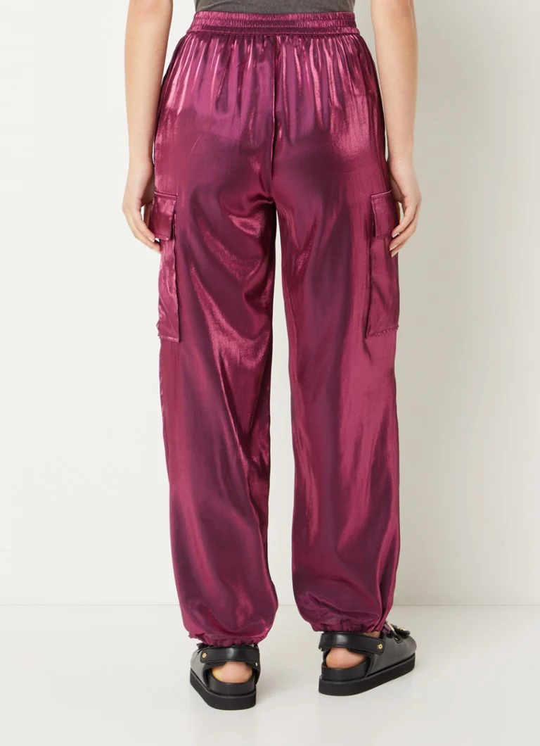 Refined Department Demy high waist tapered fit cargo pants with metallic finish