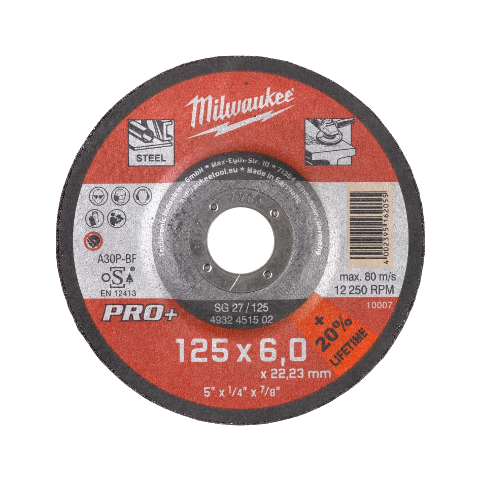 Milwaukee Zubehör 4932451502 Metallentgratungsscheibe SG27 125 x 6 mm PRO+ (bestellbar in 50er-Packungen)