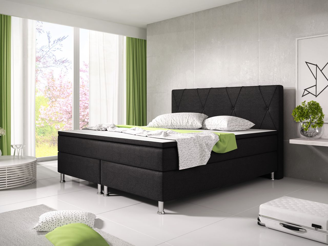 IHG Boxspringbett Boston 180x200 Webstoff Schwarz