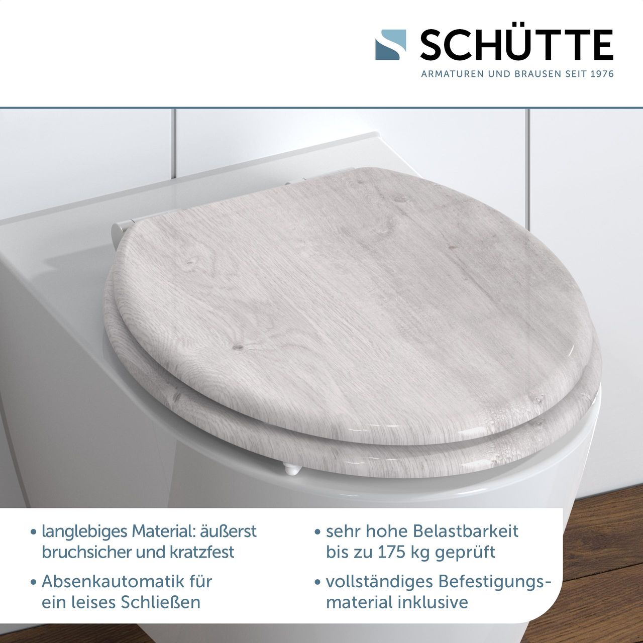 Schütte MDF WC Sitz LIGHT WOOD, Toilettendeckel mit Absenkautomatik und Holzkern, Toilettensitz mit Motivdruck