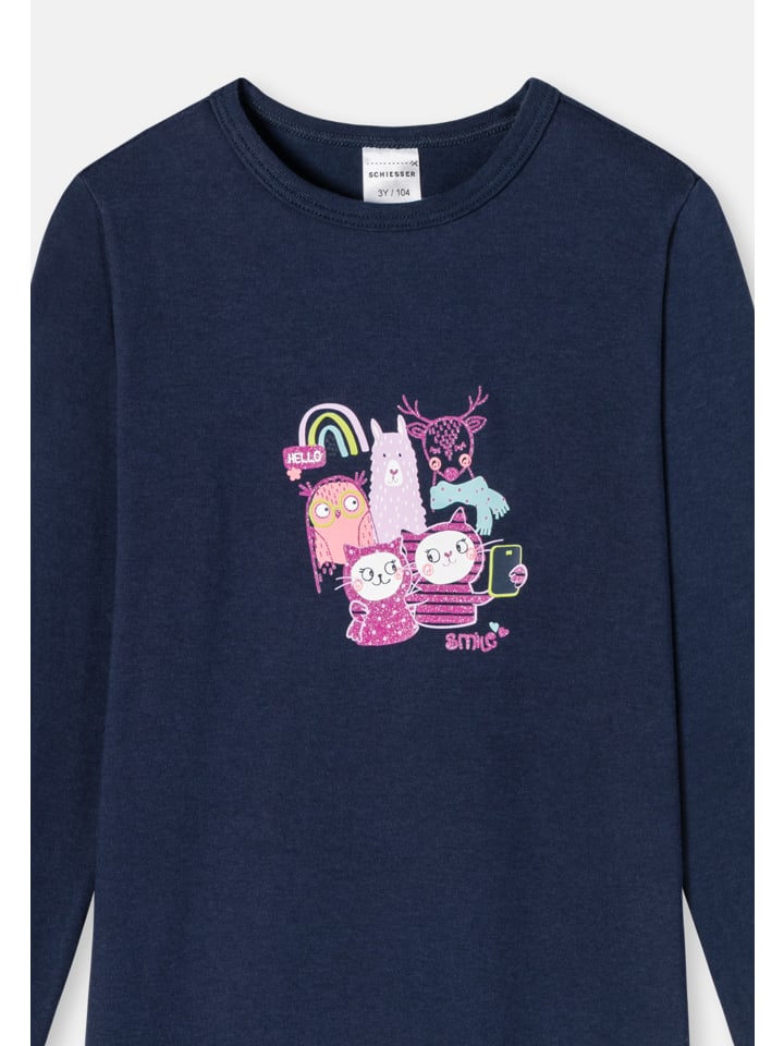 Schiesser Nachthemd Langarm Girls World Organic Cotton in Dunkelblau günstig kaufen 92