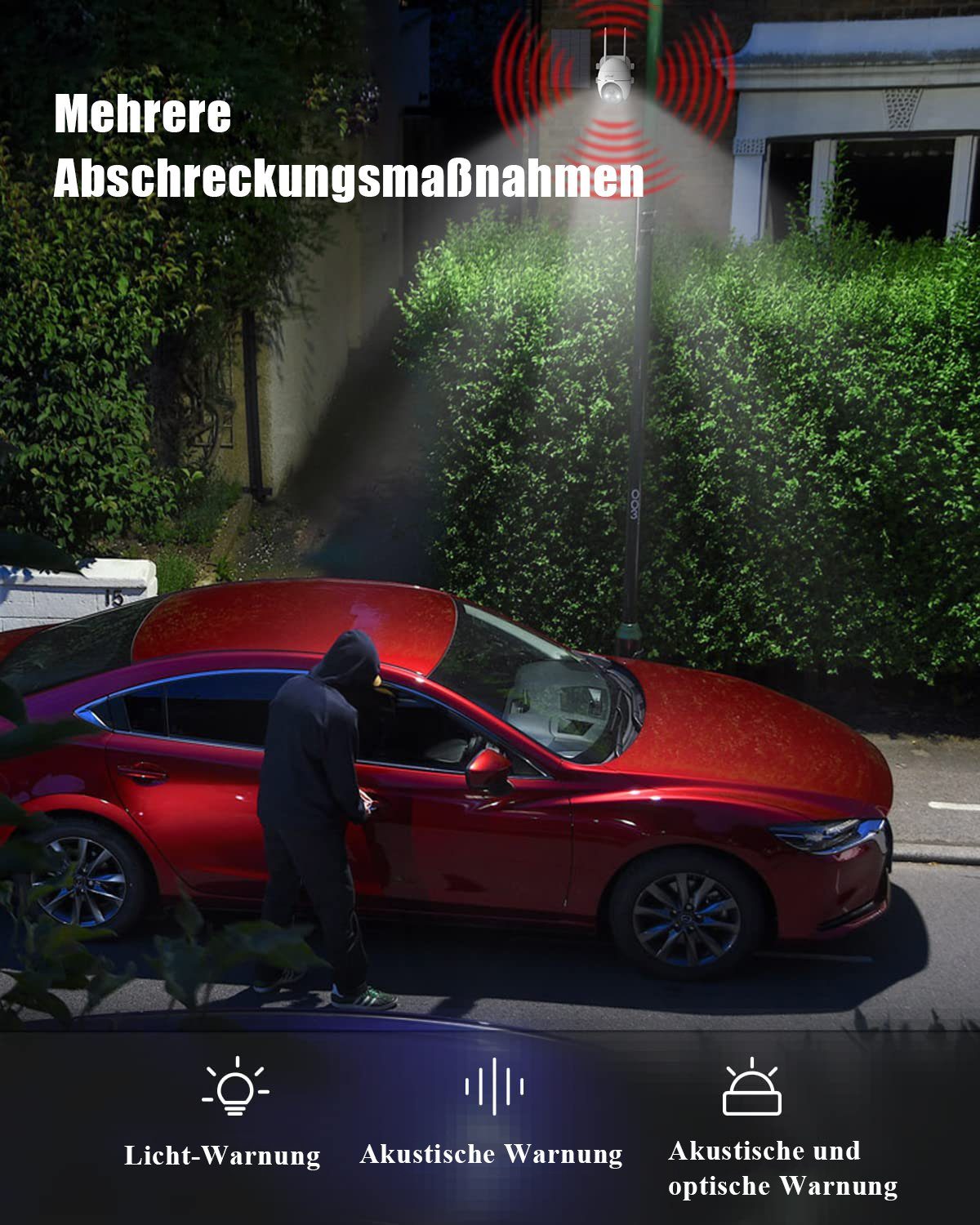 ieGeek 2K Solar WLAN Überwachungskamera Aussen Akku 355°/140° Pan Tilt IP65 Überwachungskamera (AuBenbereich, Outdoor, intelligenten KI-Algorithmus,4x Digitalzoom,Unterstützt Android/IOS und Tablet-Zugriff, Kabellose,20m Farbnachtsicht,PIR Bewegungsm