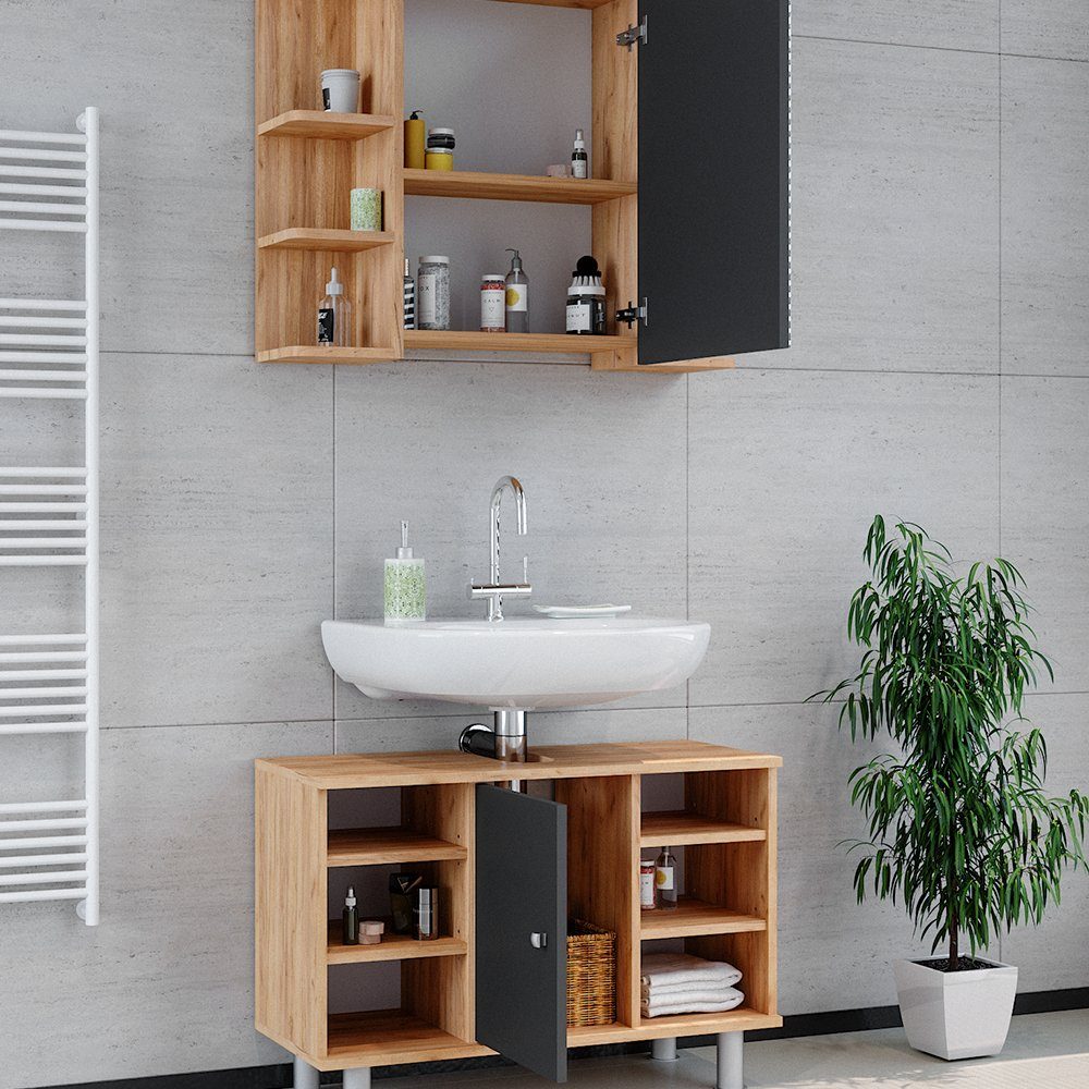Vicco Badmöbel-Set Badezimmerset FYNN Eiche / Anthrazit Set 5, (2-er Set, 2-St., 2-er Set)