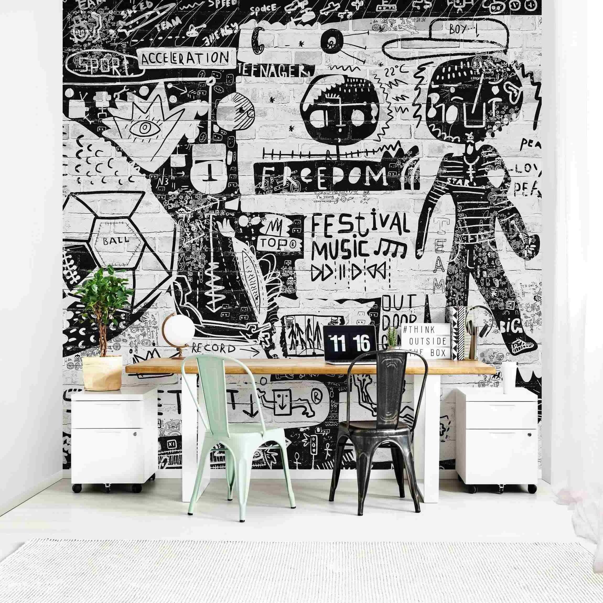 Bilderdepot24 Mustertapete Graffiti Optik Abstrakt Graffiti Art Schwarz Weiß Modern Street Art, Glatt, Matt, (Inklusive Gratis-Kleister oder selbstklebend), Jugendzimmer Flur Büro Wohnzimmer Fototapete Vliestapete Wandtapete