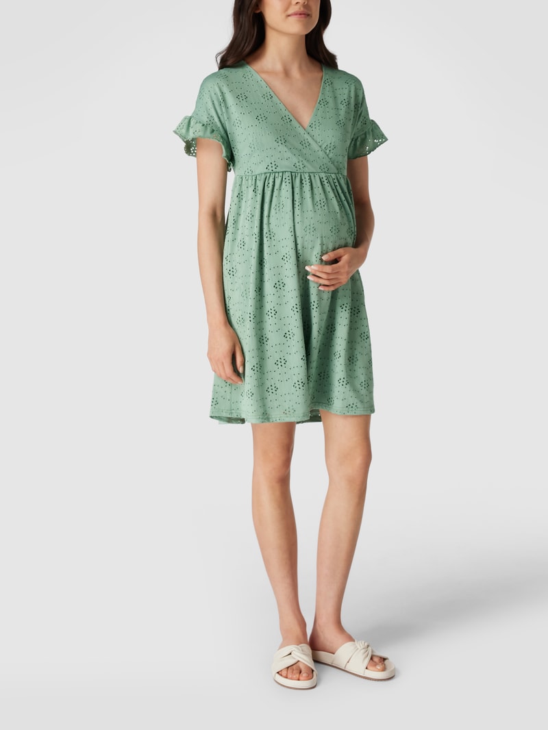 Umstands-Minikleid mit Lochstickerei in hellgrün