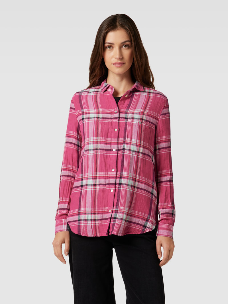 Hemdbluse mit Tartan-Karo und Brusttasche in fuchsia