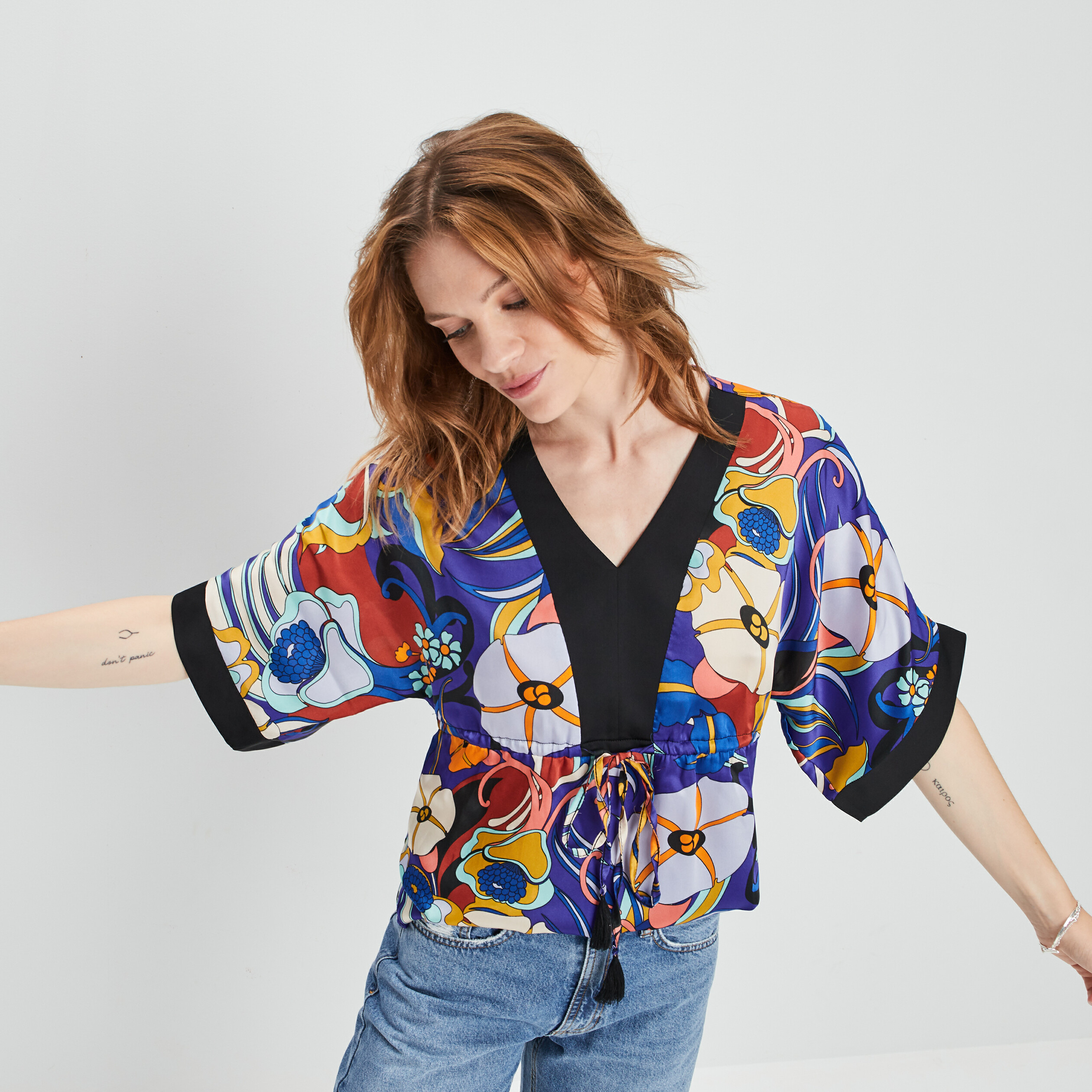 Blouse fluide avec cordon de resserrage violet femme | La Halle
