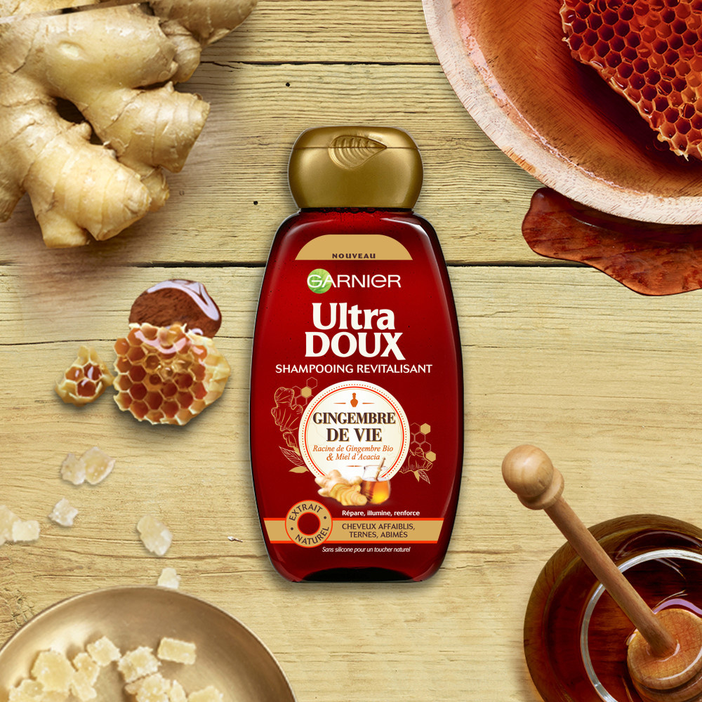 garnier Ultra Doux Gingembre de Vie Shampoing au Gingembre Revitalisant pour cheveux Affaiblis