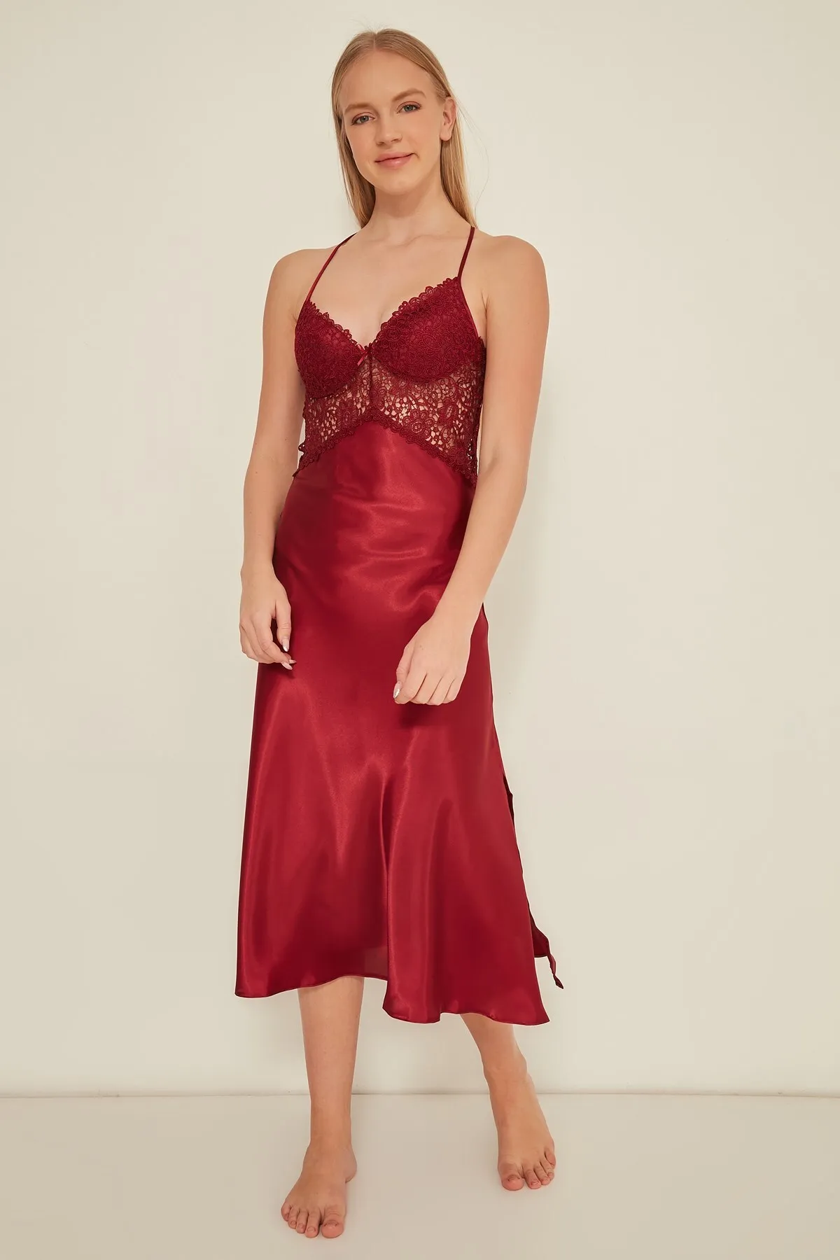 C&City  925 2-teiliges Mitgift-Set für Damen, Nachthemd, Morgenmantel, Weinrot