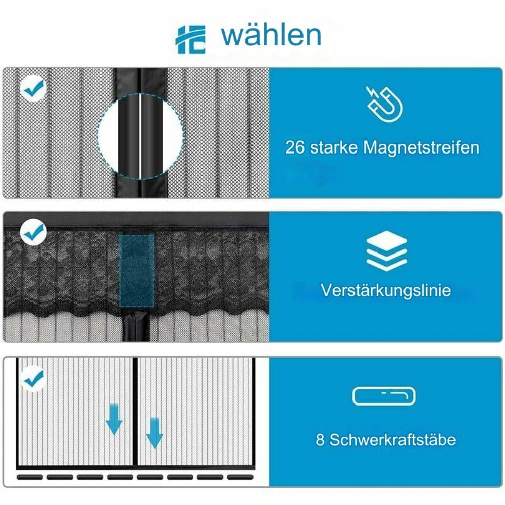 jalleria Insektenschutz-Fensterrahmen Magnetischer Moskitonetz-Türvorhang 90 x 210 cm, (1-St)