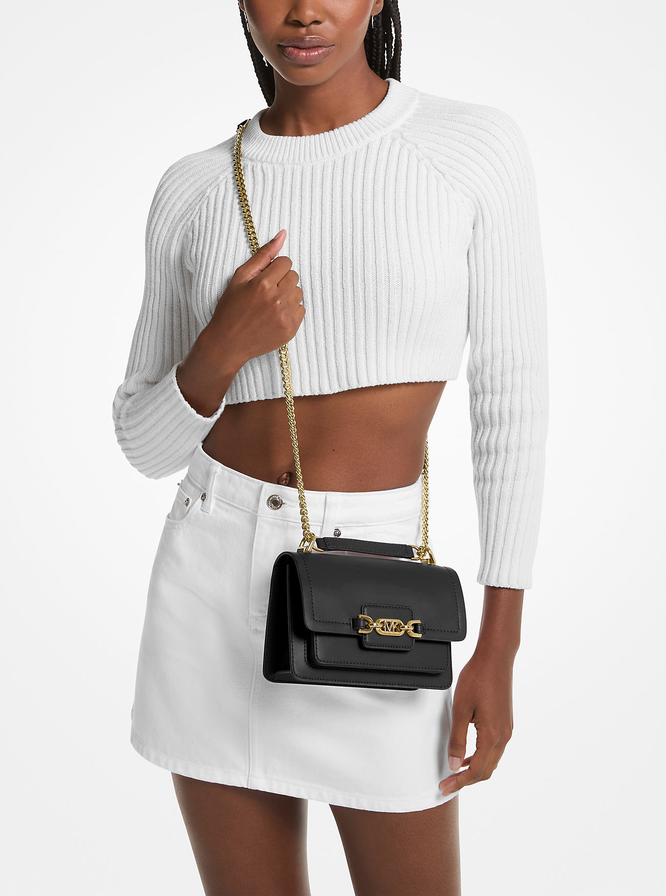 Heather Extra-Small Leather Crossbody Bag - BLACK