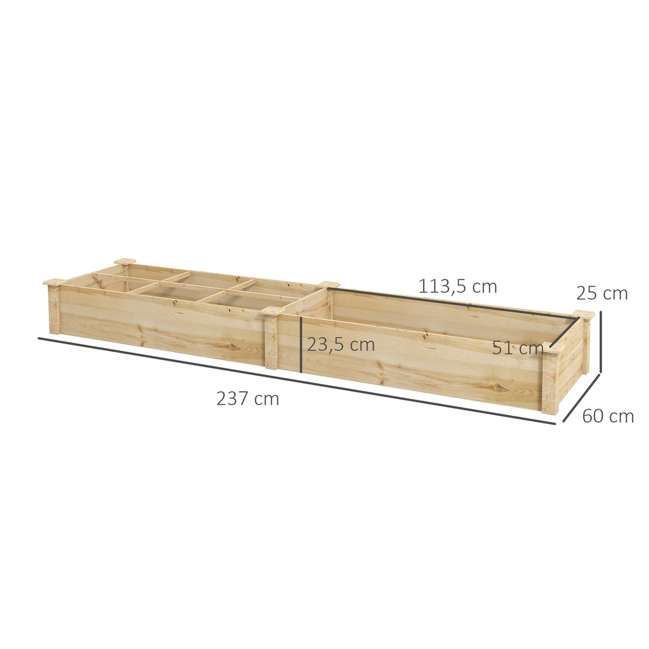 Outsunny Hochbeet aus Holz Großes Pflanzkasten Blumenkasten mit 2 Fächern, Natur
