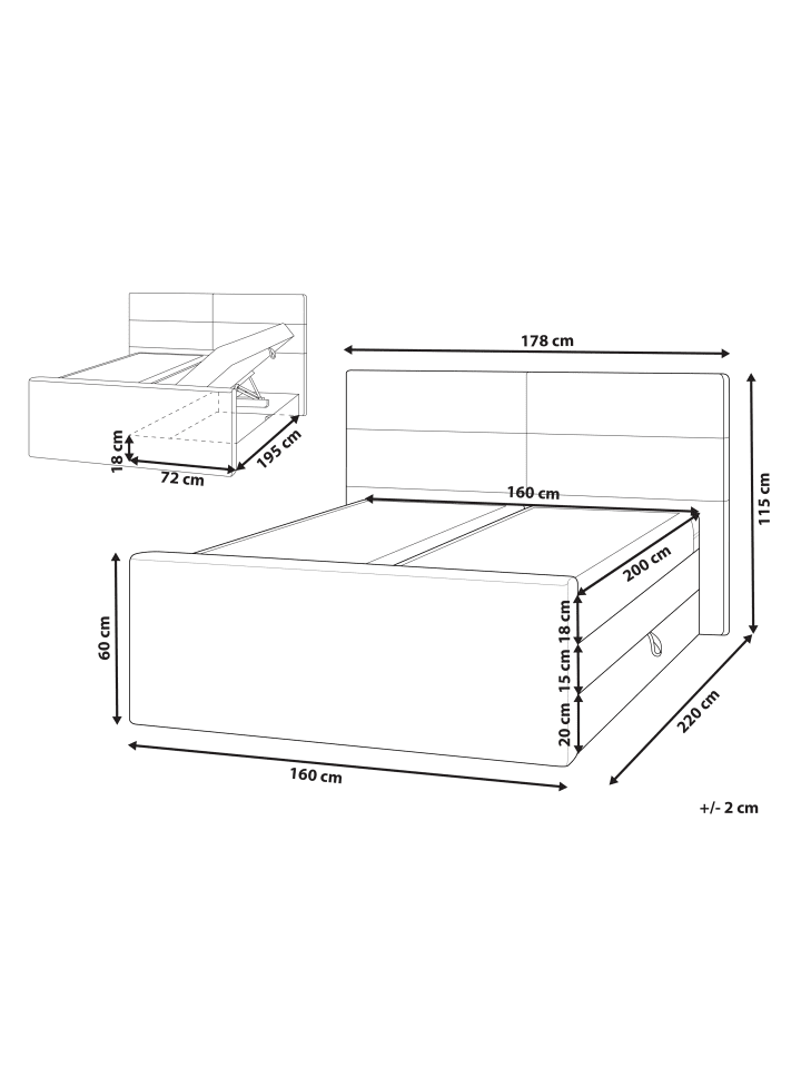 Beliani Boxspring Bett ARISTOCRAT in Grau/Silber - (W) 178 x (H) 115 x (L) 220 cm günstig kaufen onesize