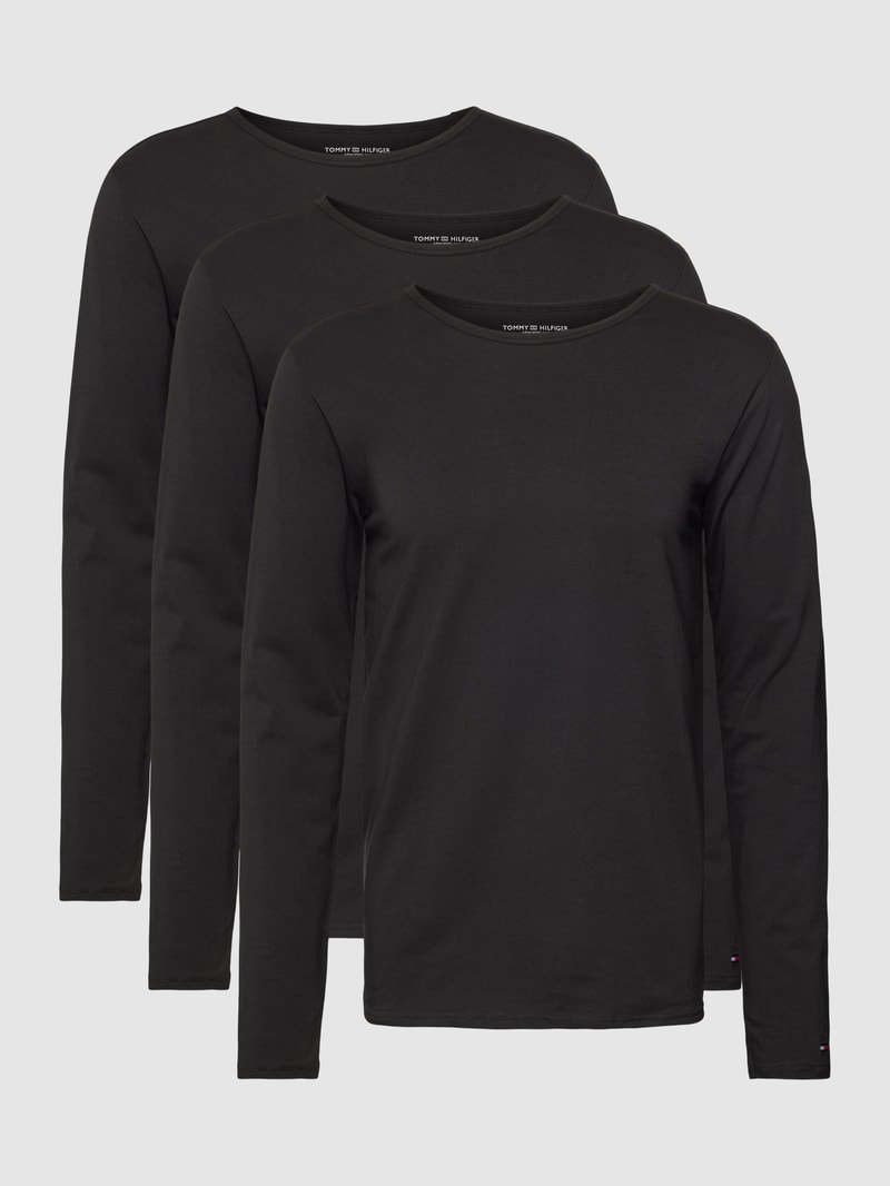 Longsleeve mit Label-Stitching im 3er-Pack in schwarz