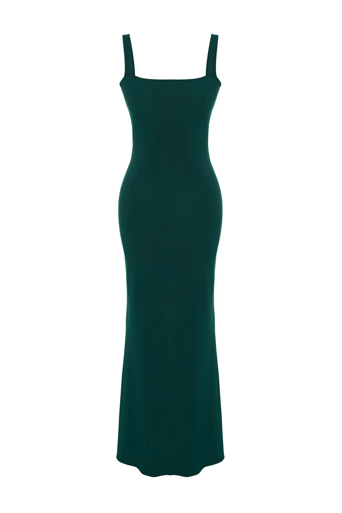 Trendyol Collection  Smaragdgrünes, figurbetontes/figurbetontes, flexibles Maxi-Bleistiftkleid aus Strick mit dicken Trägern TWOSS24EL00137