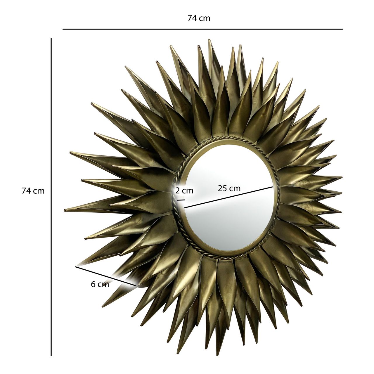 Wohnling Wandspiegel Sonne 74 cm Metall