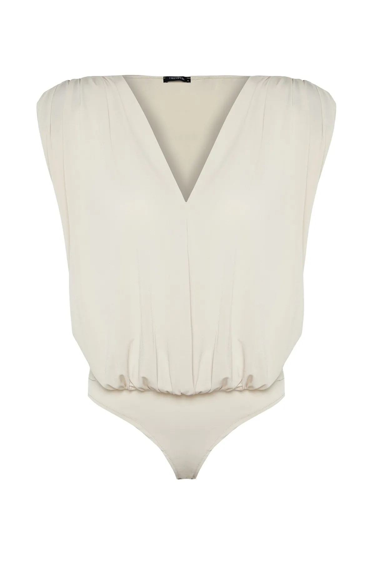 Trendyol Collection  Gepolsterter, zweireihiger Strickbody mit flexiblem Druckknopf, Stein TWOSS23BD00007