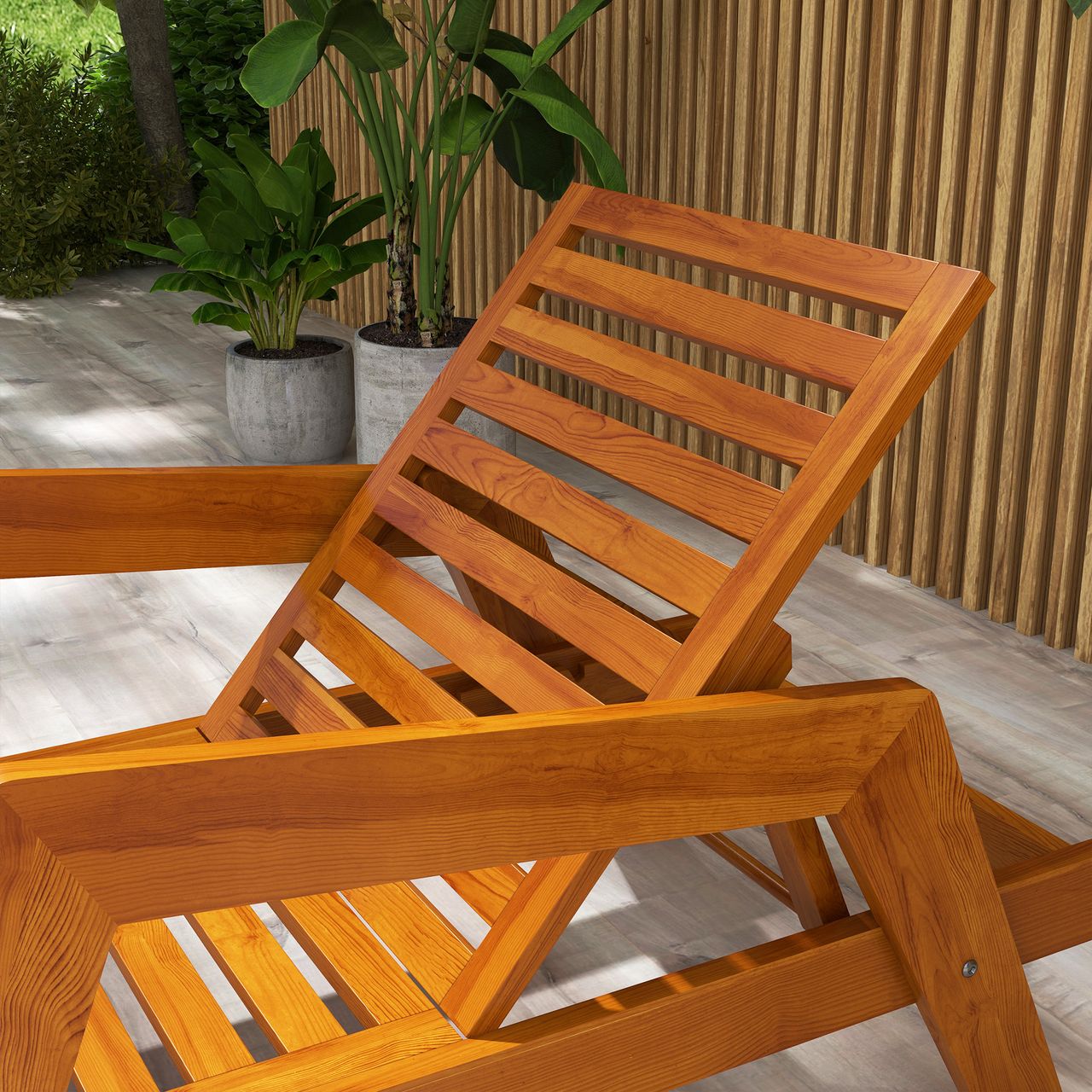 Outsunny Sonnenliege, Gartenliege aus Holz, Wetterfest Relaxliege für Balkon