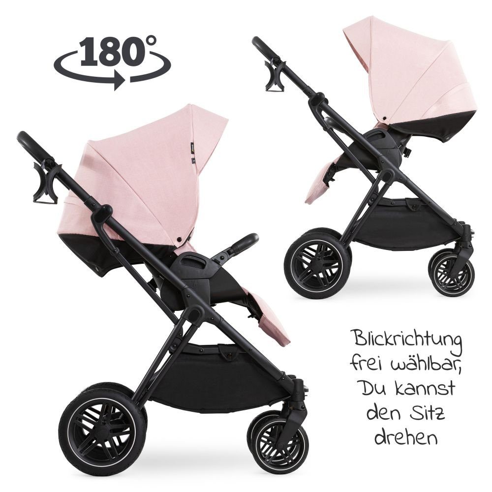 Hauck Kombi-Kinderwagen Vision X Duoset Black - Melange Rose, (7-tlg), 2in1 Kinderwagen Buggy Set mit Babywanne, Sportsitz und Regenschutz