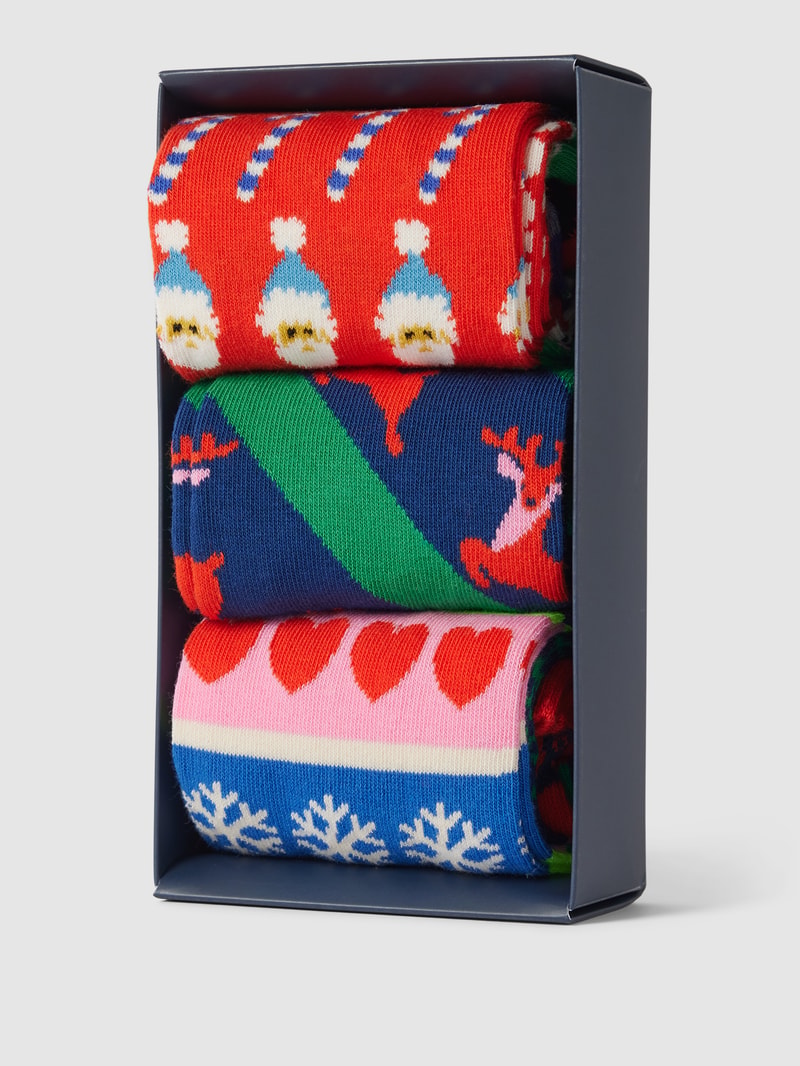 Socken mit Motiv-Print Modell 'X-Mas Sweater' im 3er-Pack in rot