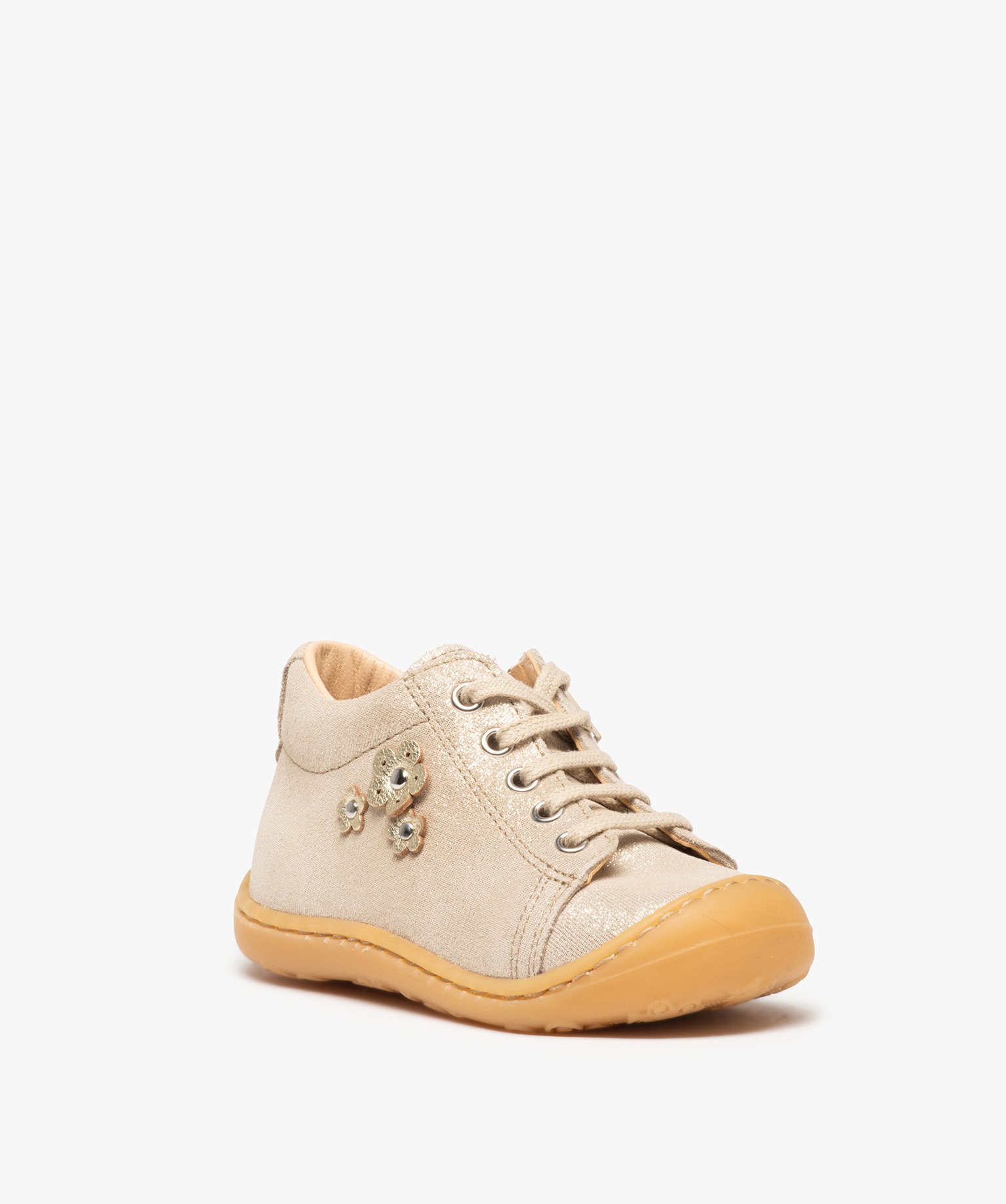 Chaussures premiers pas bébé fille dessus cuir pailleté – NA!