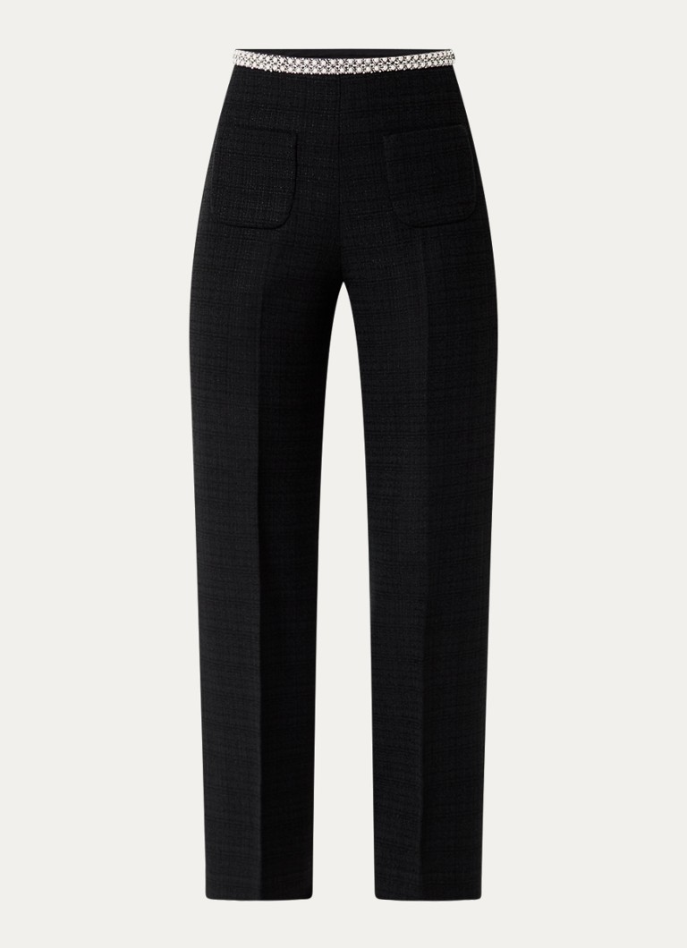 Pantaloni Sandro cu talie înaltă, cu croială largă, și garnitură din tweed.